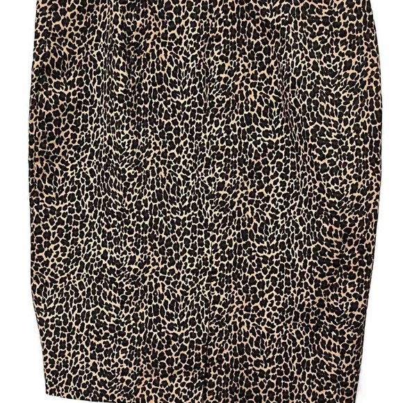 J. Crew Brown Leopard Print Pencil Cotton Bi-Stretch Skirt Lined Womens Sz 8 - Picture 3 of 5